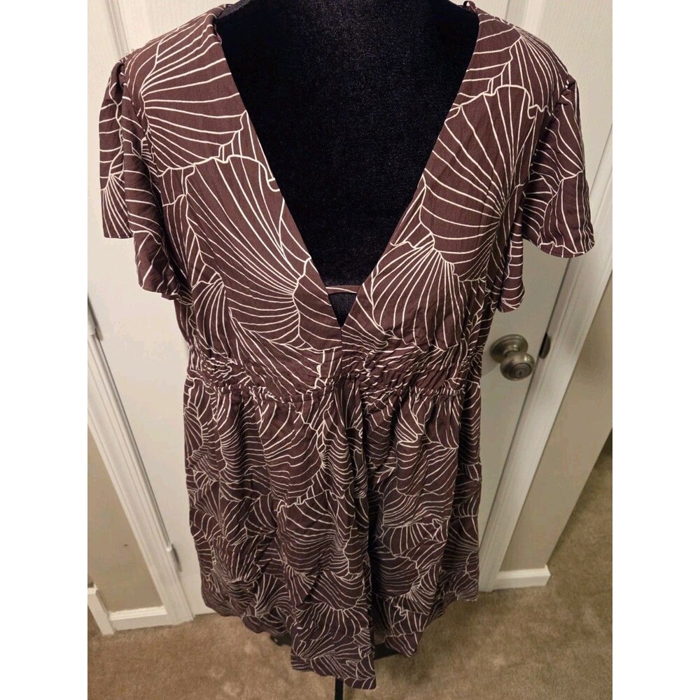 A New Day Brown Ginkgo Leaf Print Empire Waist Dress - Size XL